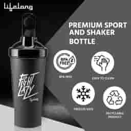 Lifelong Protein Shaker Leakproof Stylish Protein Sipper Bottle Black