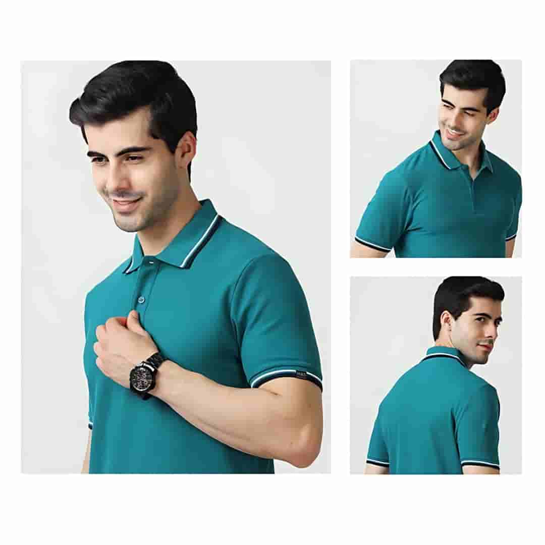 Marks & Spencer Aqua Blue Cotton Polo T-Shirt - Refreshing Look