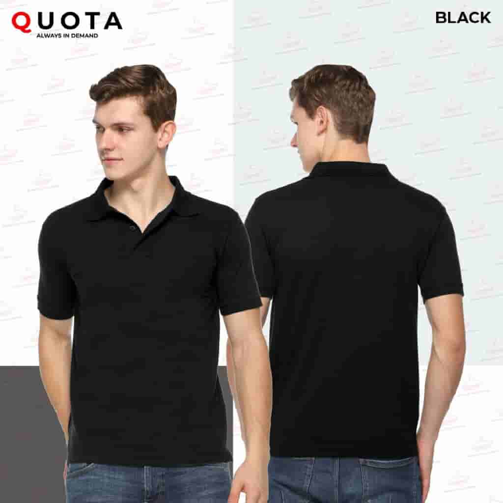 PIKMEE Men's QUOTA Polo T-Shirt - Black - Premium Cotton Blend - Classic Fit