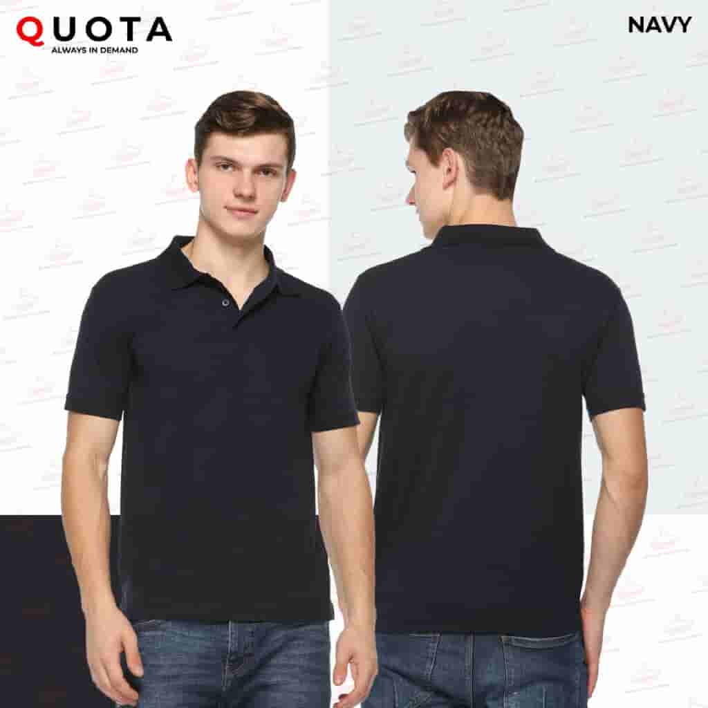 PIKMEE Men's QUOTA Polo T-Shirt - Navy Blue - Soft Cotton Blend - Modern Fit