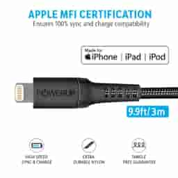 Powerup Apple Certified Charge & SYNC Lightning Cable (Black)