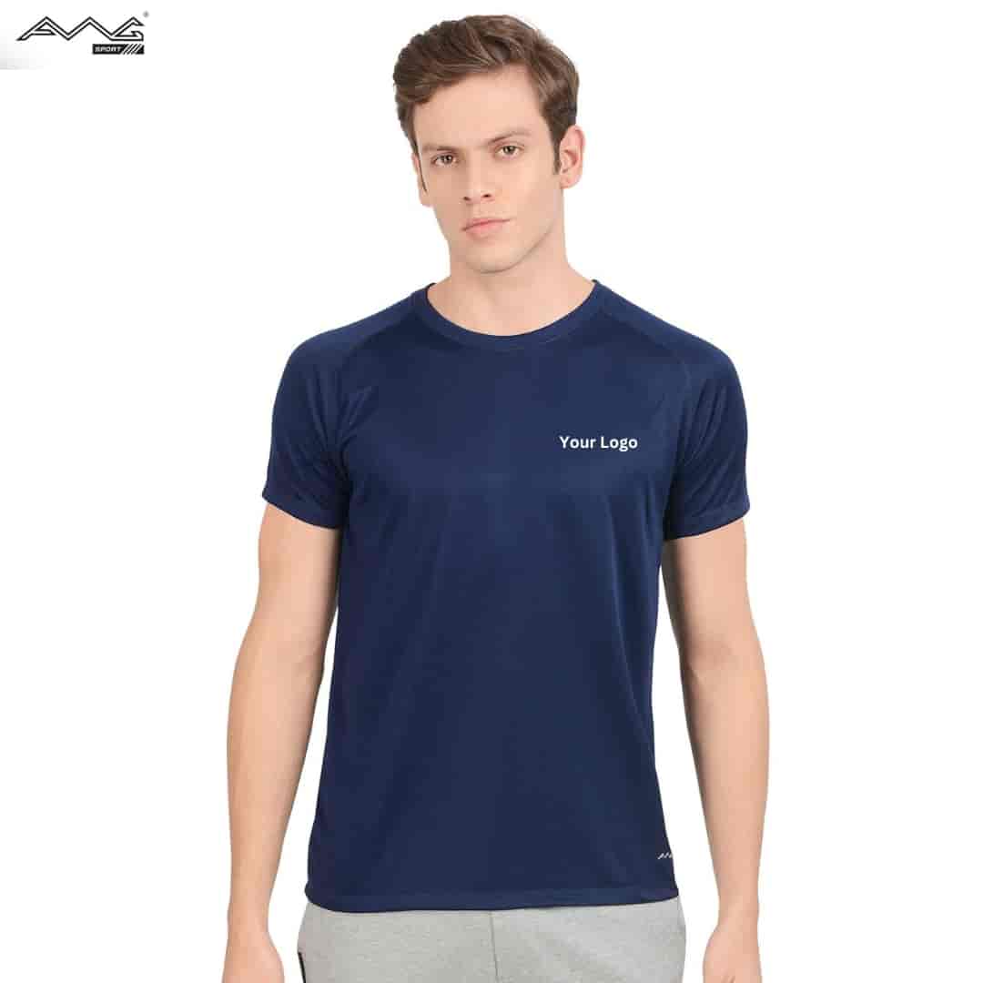 Awg I-Run Micro Dry Fit Round Neck T Shirt Navy Blue