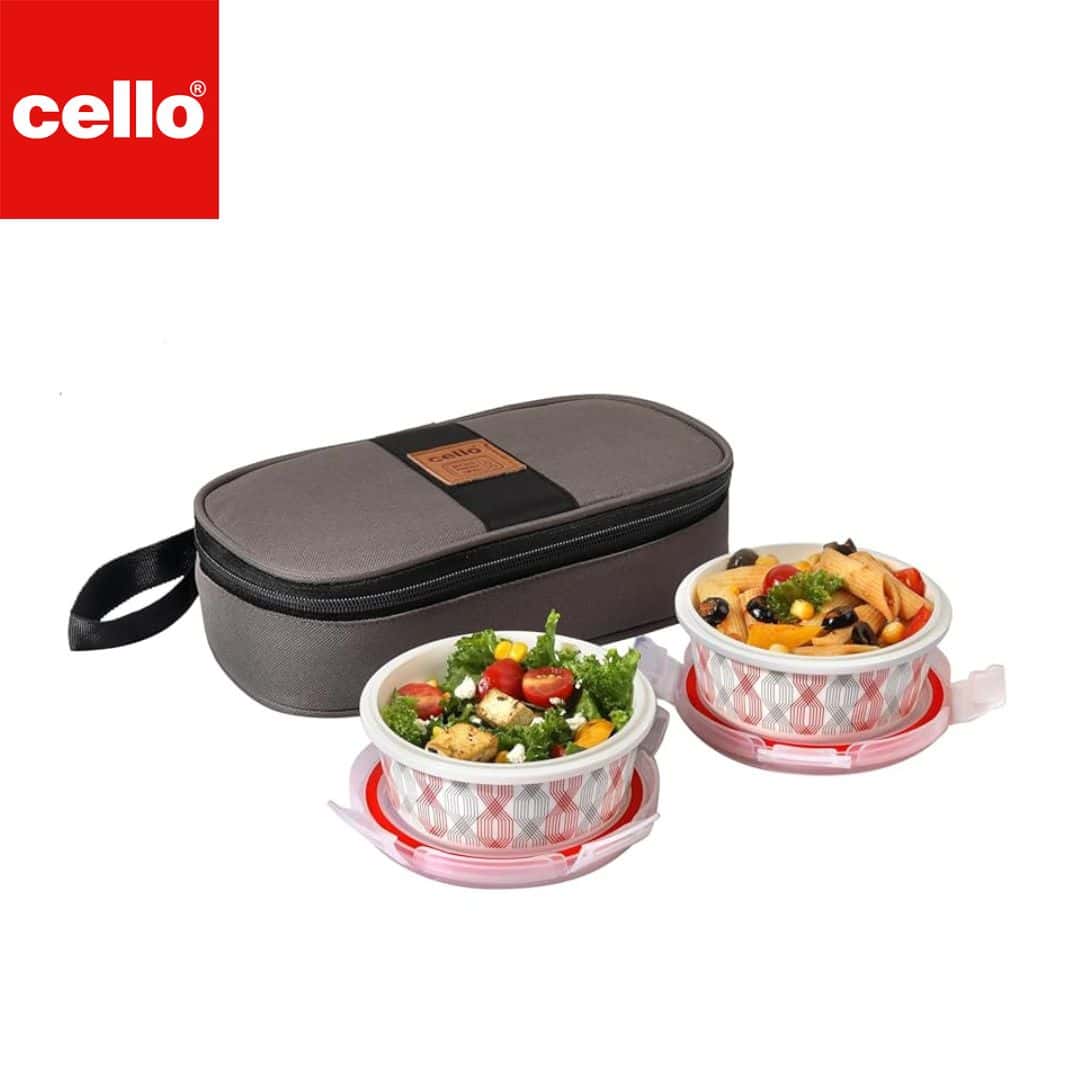 Cello Lunch Box W Jacket 2Pc - Red Trellis