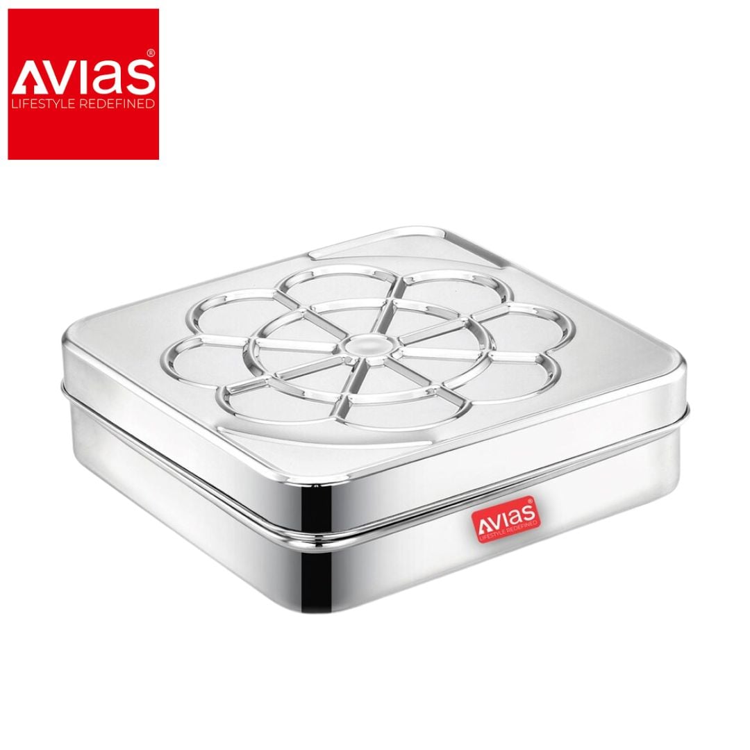 Avias Flora 9 Square Spice Box (Medium) � Stainless Steel Lid