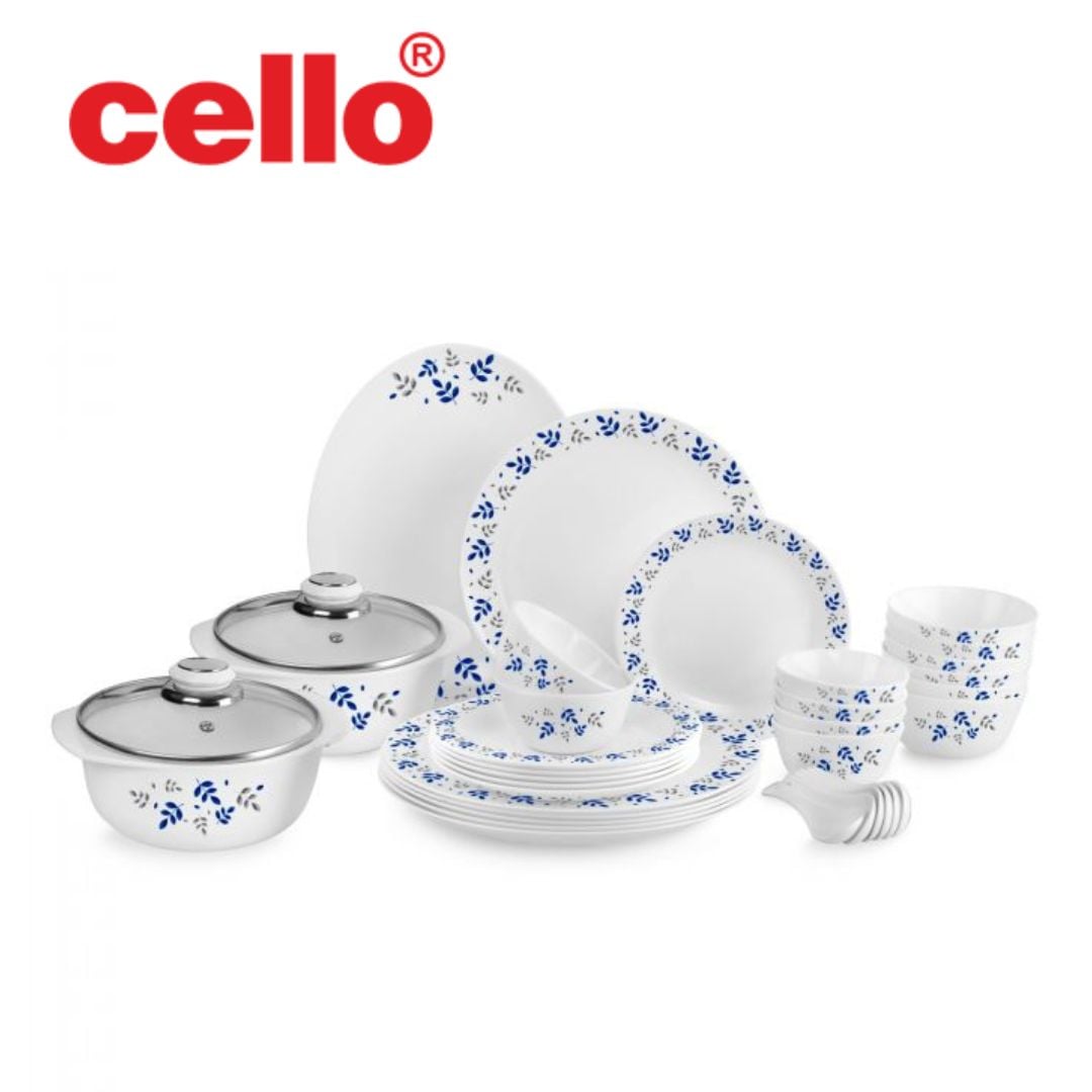 Cello Zarah Ds 35 Pcs Cssrl - Blue Foliage: Effortlessly Stylish Dinnerware Set with a Nature-Inspired Design