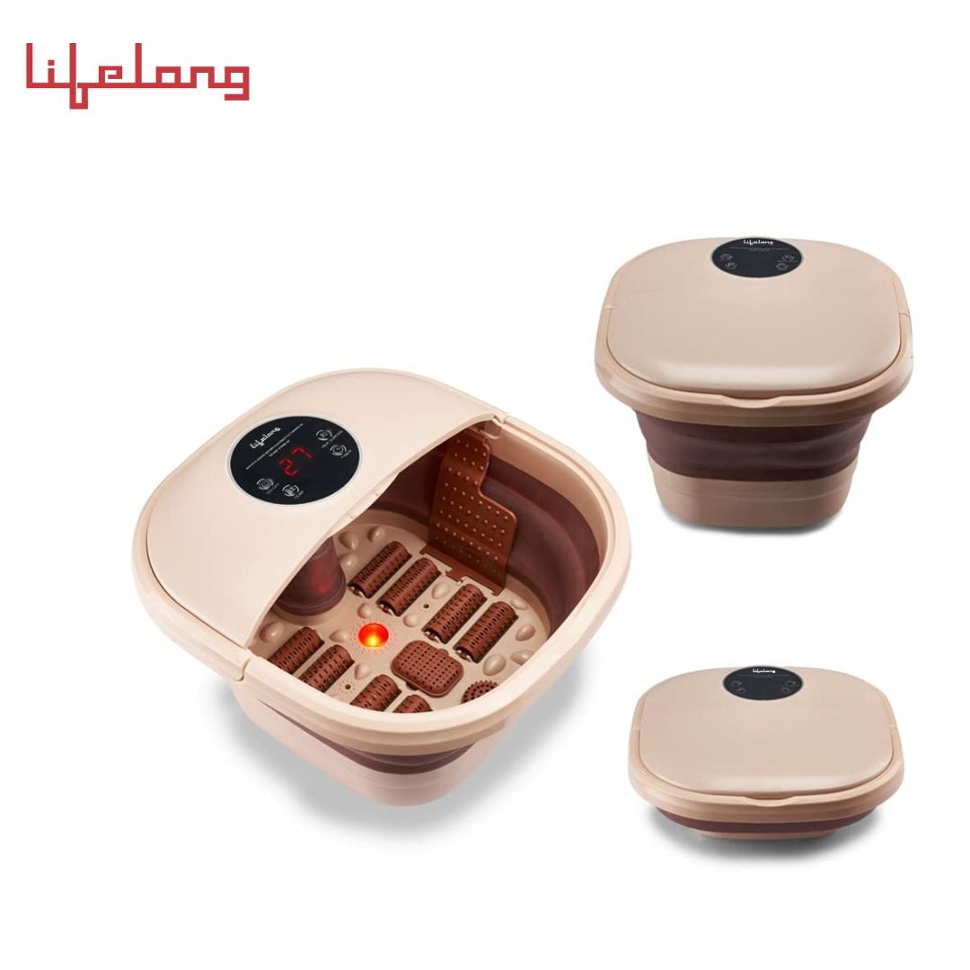 Lifelong LLM378 Electric Foldable Foot Spa Massager with 8 Manual Massage Rollers, Digital Panel & Water Heating Technology for Pain Relief| Pedicure.