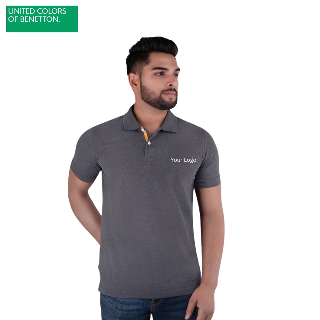 United Colors of Benetton Men's Grey Polycotton Polo T-Shirt