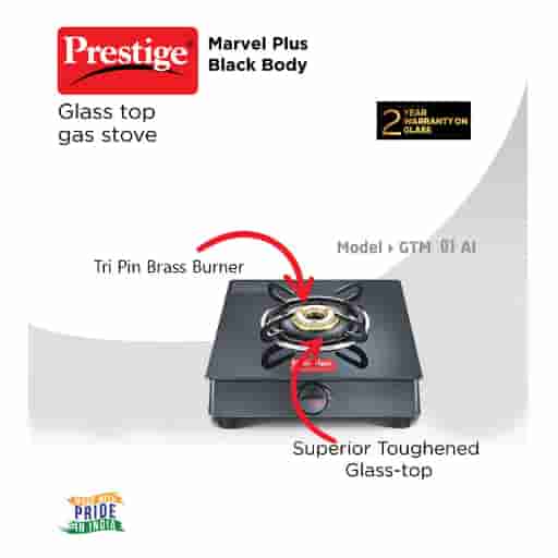 Prestige GTM Gas Stove 1 Burner Glass Top Marvel (Black)