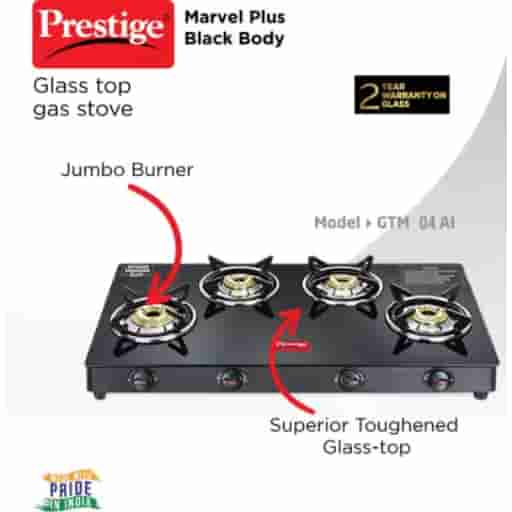 Prestige 40291 Marvel Plus GTM 04 Burner Gas Stove (Black)