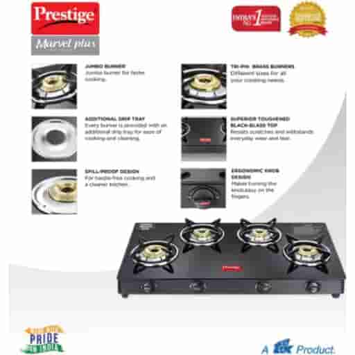 Prestige 40291 Marvel Plus GTM 04 Burner Gas Stove (Black)