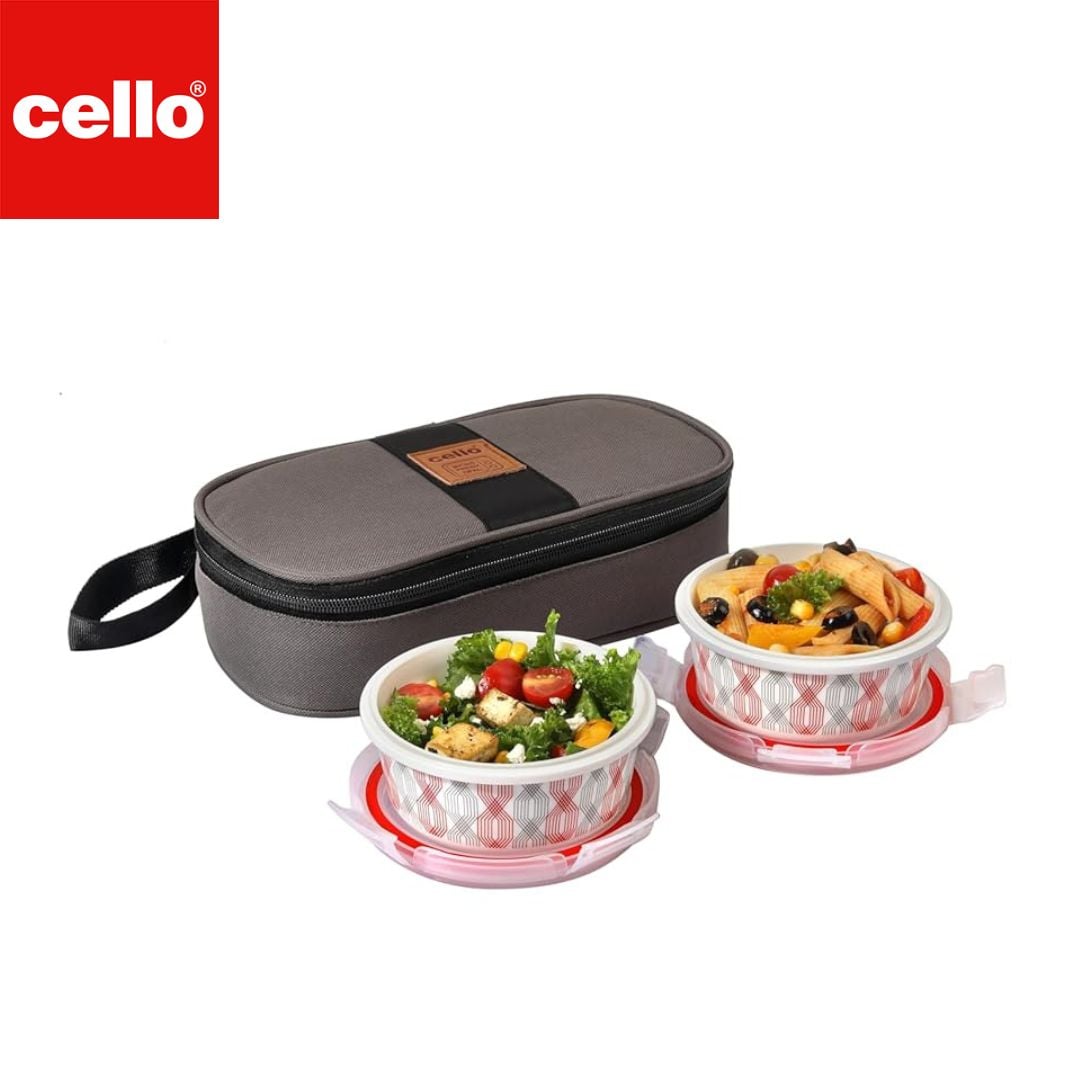 Cello Lunch Box W Jacket 2Pc - Red Trellis