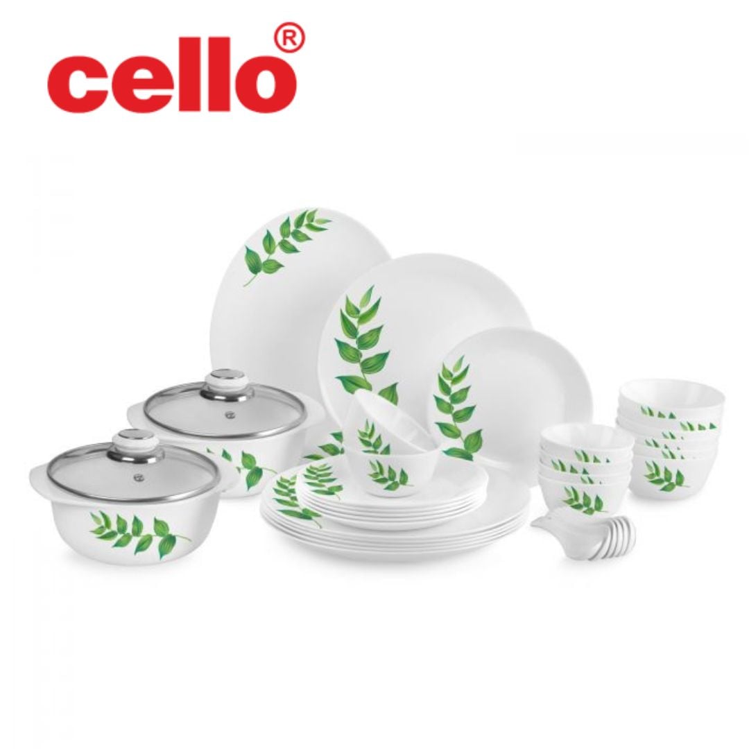 Nature-Inspired Elegance: Cello Zarah Ds 35 Pcs Dinnerware Set (Green Foliage)