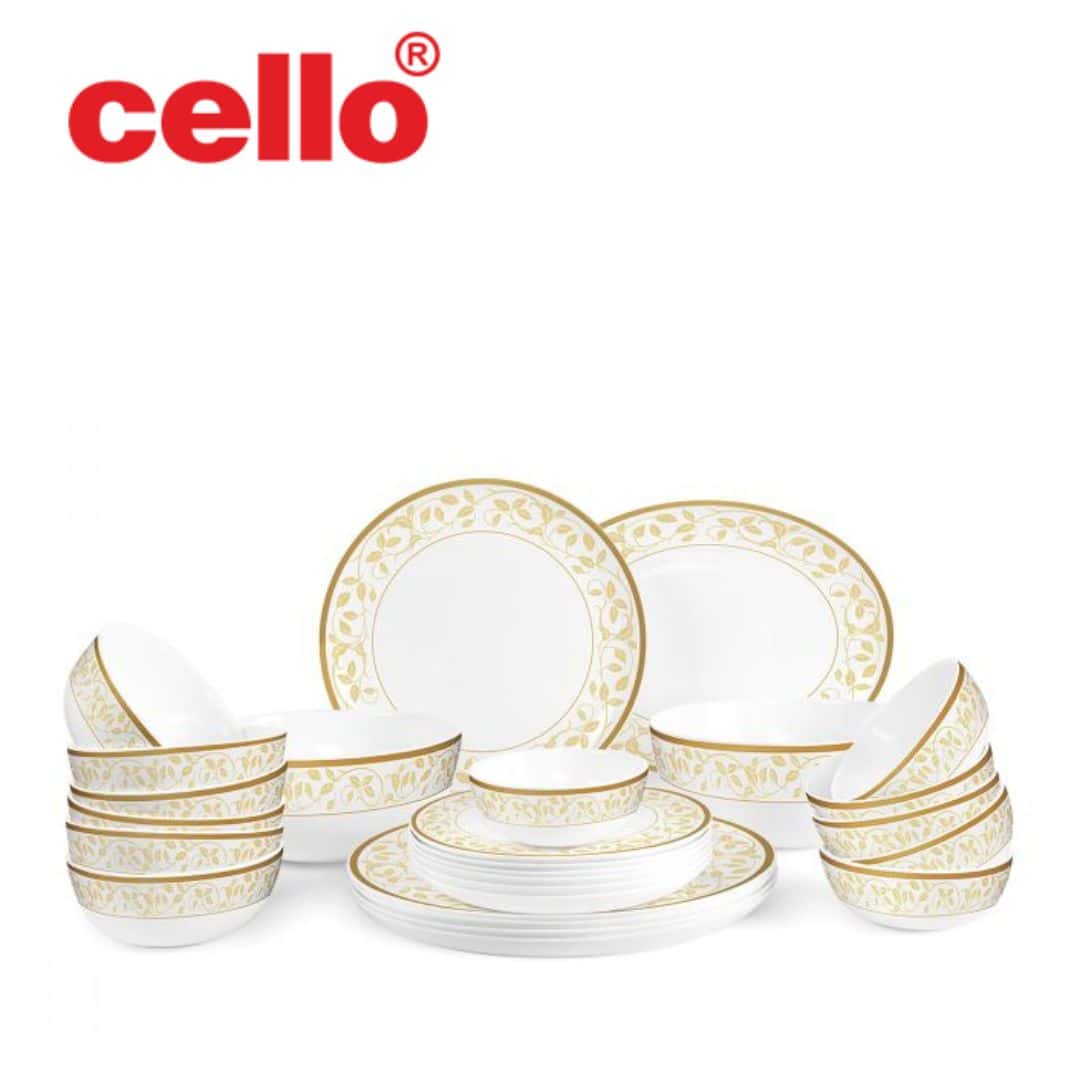Warm Elegance: Cello Divine 27 Pcs Dinnerware Set (Amber Gold)