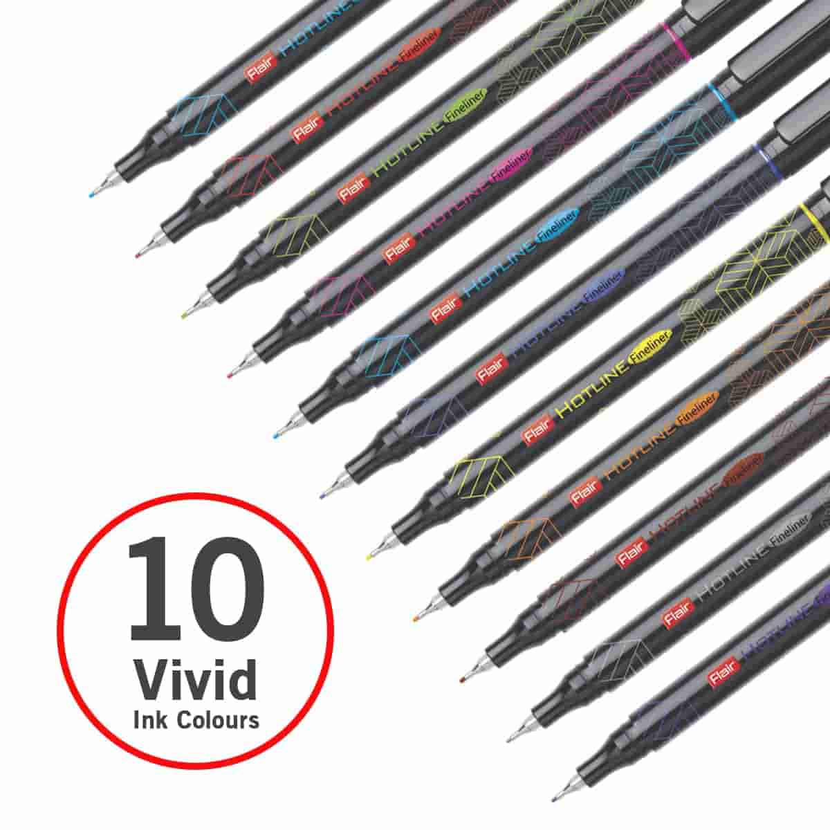 Flair Hotline Fineliner Metal Tip Pen Set Of 10