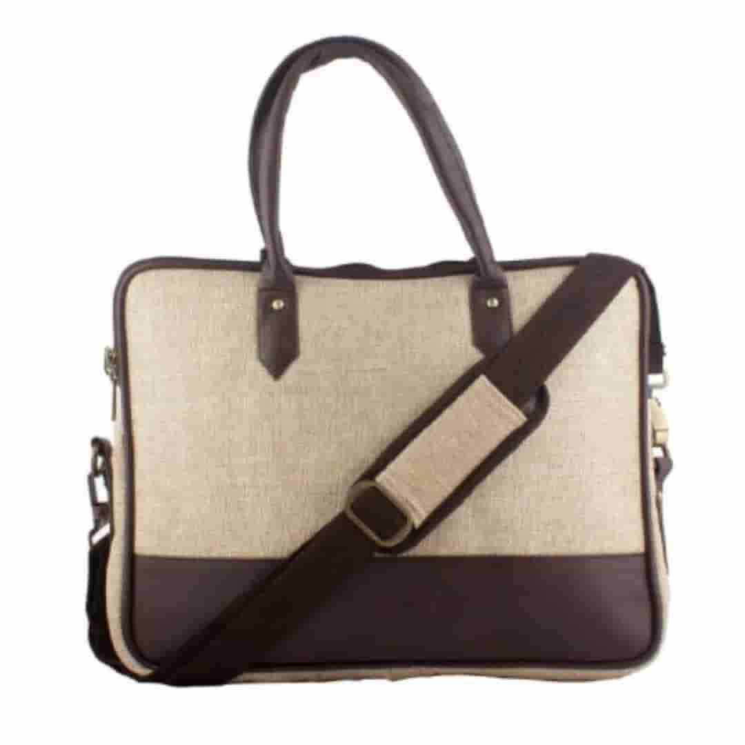 Sustainable Brown Jute Laptop Bag with Back Zip