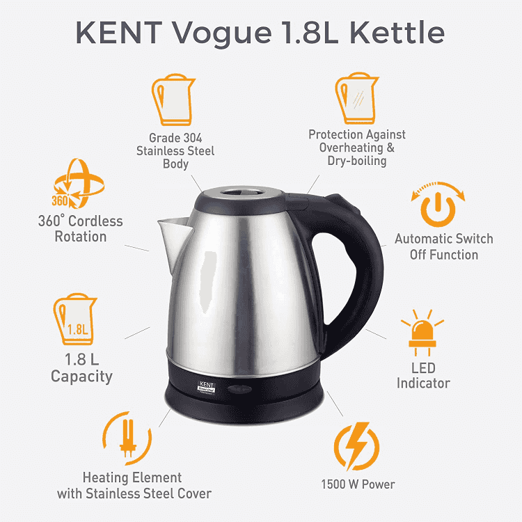 Kent Vogue Stainless Steel Kettle 1.8L