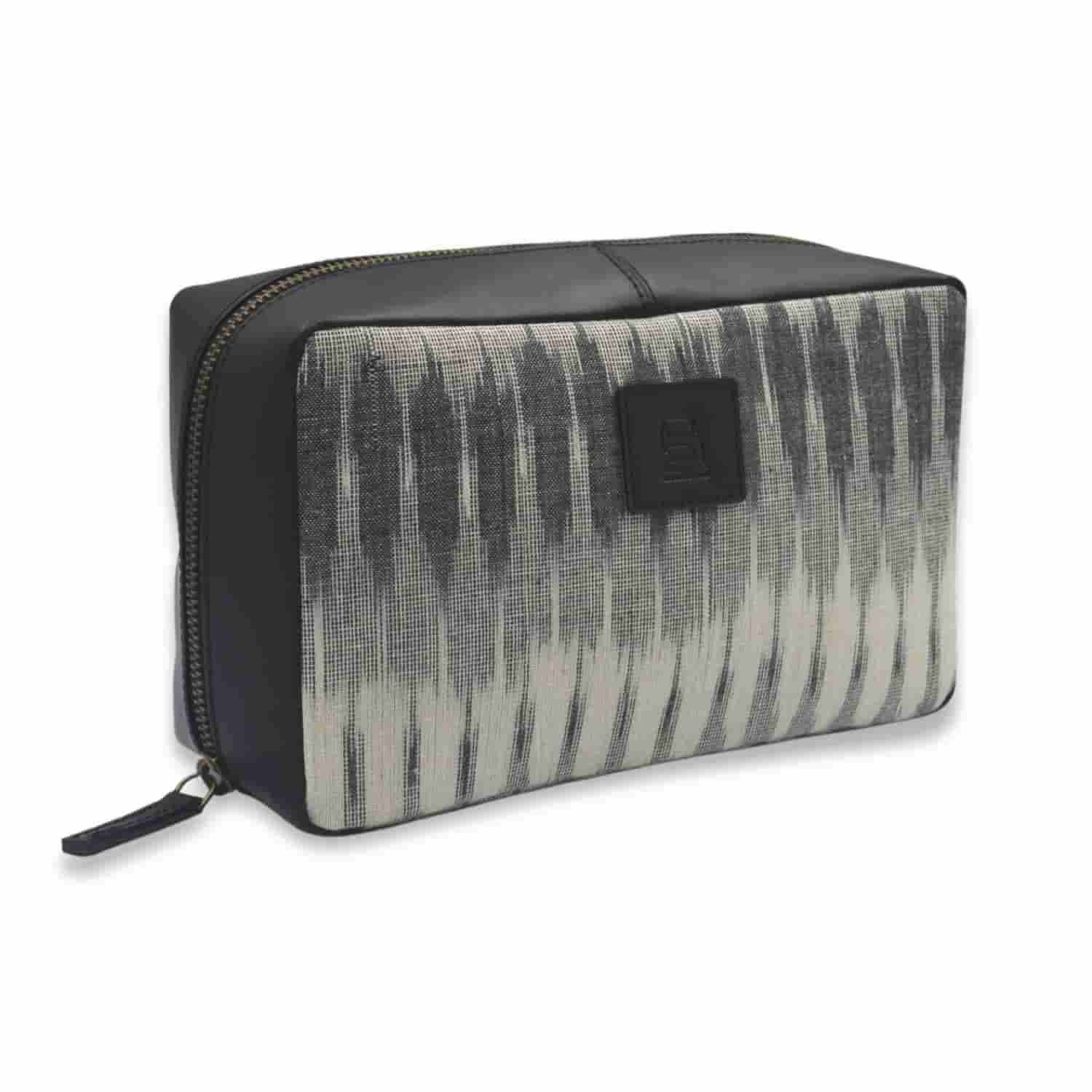 Leather Chef Tech Pouch Cream & Black IKAT + Leather