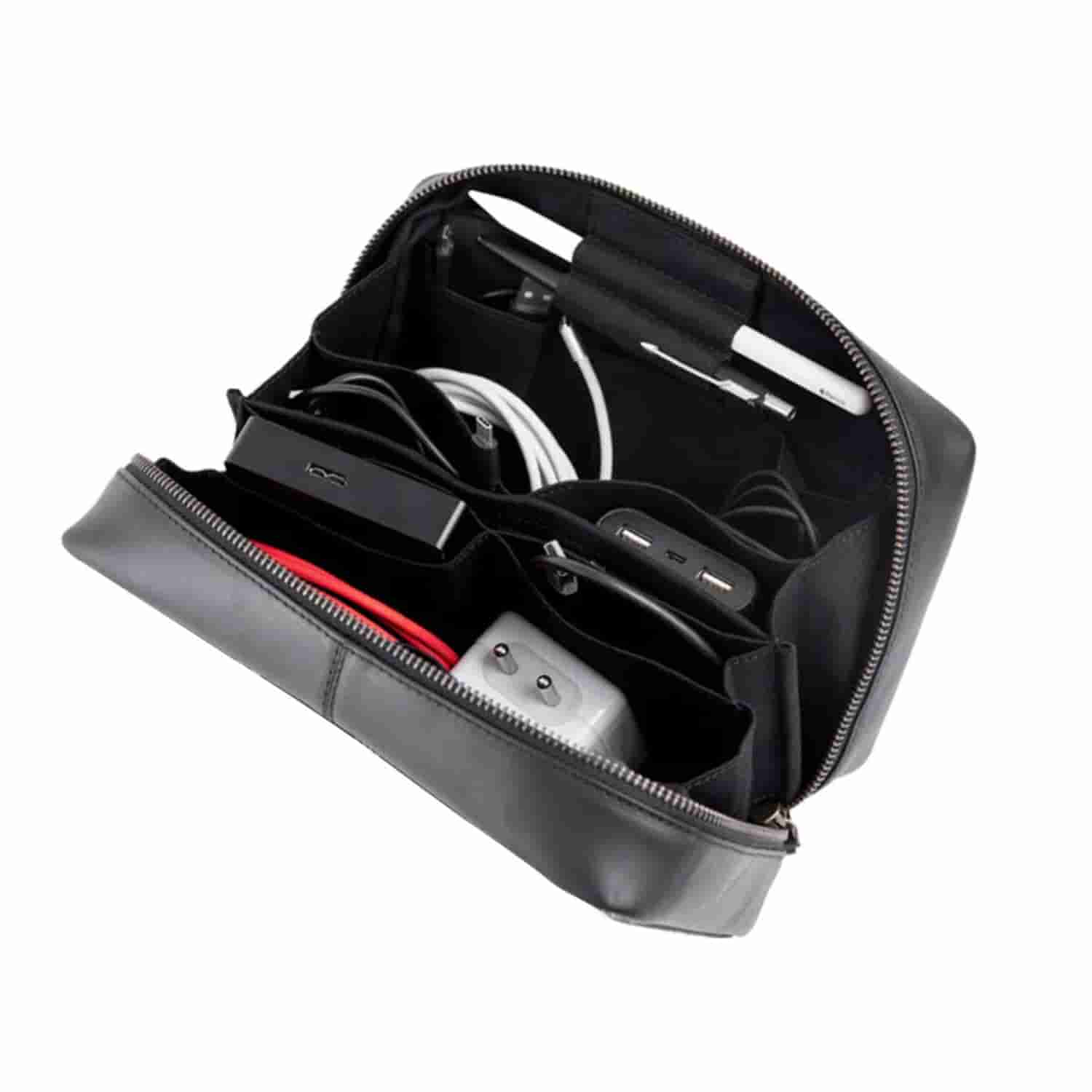 Leather Chef Tech Pouch Cream & Black IKAT + Leather